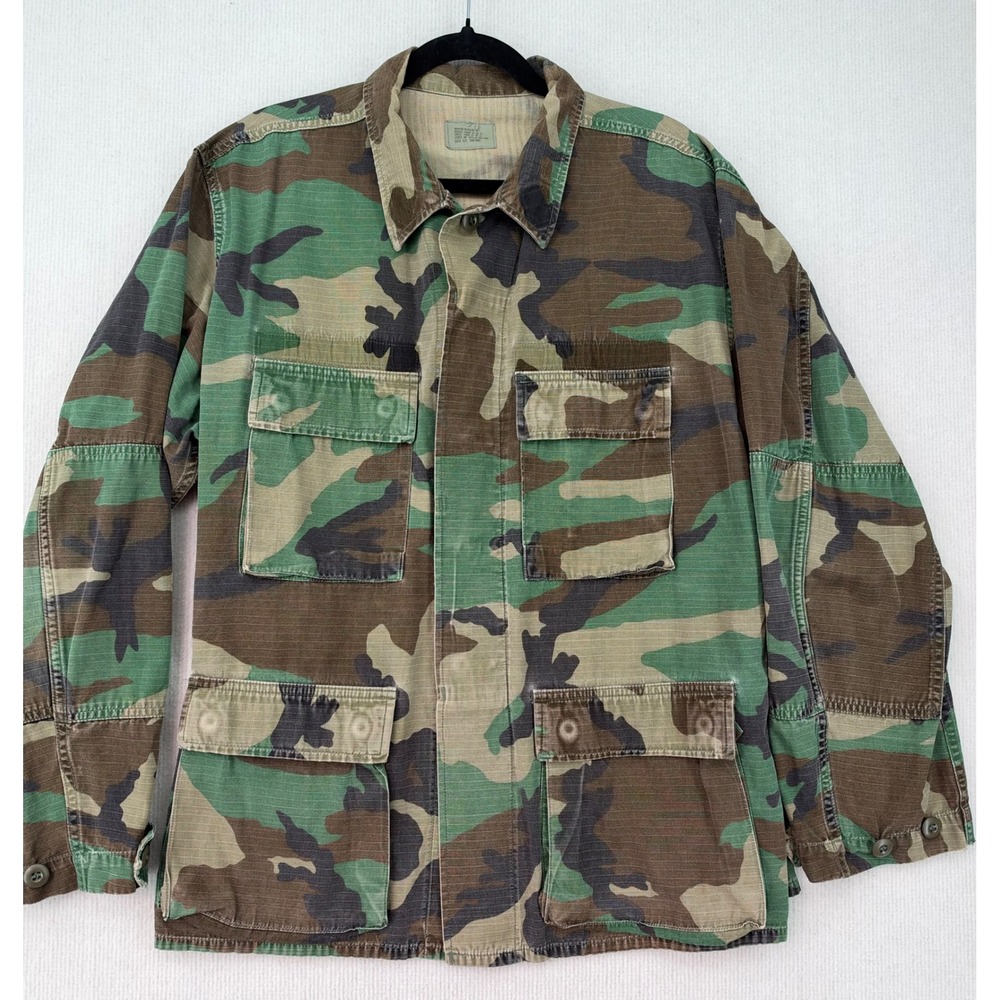 Vintage US Military BDU Woodland Camo Field Coat Jacket Medium Regular Ripstop
